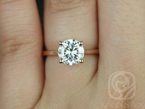 Ready to Ship Skinny Flora 7.5mm 14kt YELLOW Gold Moissanite Cathedral Round Solitaire Engagement Ring,Rosados Box