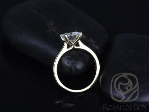 Ready to Ship 2ct Skinny Flora 8mm 14kt Yellow Gold Moissanite Minimalist Tapered Cathedral Round Solitaire Ring