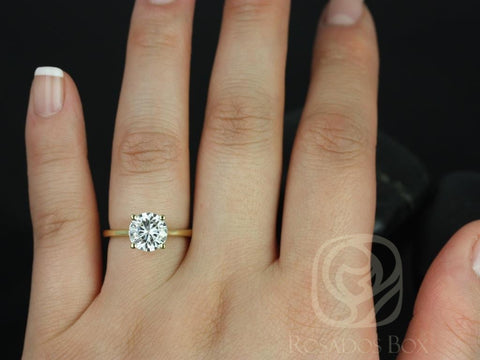 2ct Skinny Flora 8mm 14kt Moissanite Cinched Round Solitaire Ring - Rosados Box