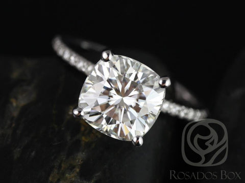 3.30ct Heidi 9mm 14kt White Gold Moissanite Diamond Basket Cushion Solitaire Ring - Rosados Box