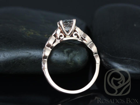 Ready to Ship Helena 6mm 14kt Rose Gold Morganite Diamond Unique Scalloped Art Deco Pave Round Solitaire Engagement Ring