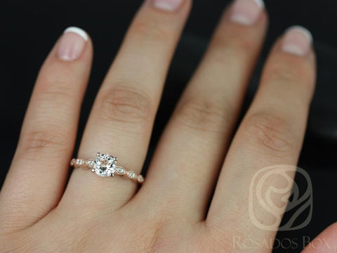 Ready to Ship Helena 6mm 14kt Rose Gold Morganite Diamond Unique Scalloped Art Deco Pave Round Solitaire Engagement Ring