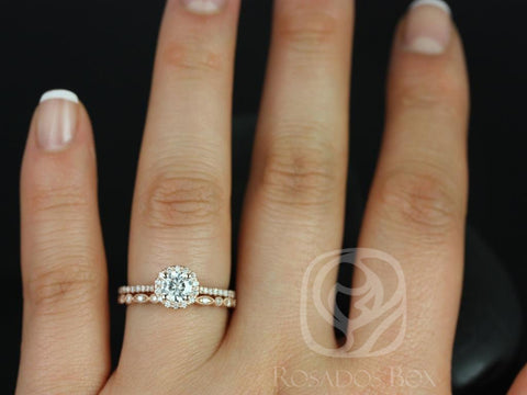 0.50ct Kubian 5mm & Gwen 14kt Moissanite Diamond Dainty Halo Bridal Set - Rosados Box