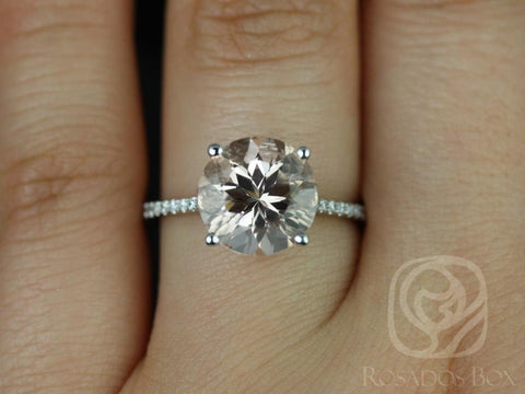 Ready to Ship Eloise 10mm 14kt YELLOW Gold Morganite Diamonds Dainty Minimalist Pave Cathedral Round Solitaire Engagement Ring - Rosados Box