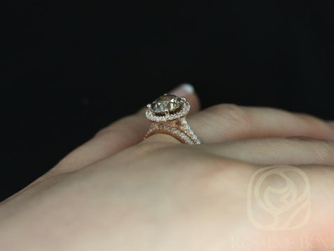 2.03ct Ready to Ship Kubian 14kt Rose Gold Cognac Champagne Diamond Round Halo Bridal Set - Rosados Box