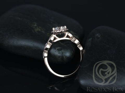 0.75cts Katya 6mm 14kt Gold Moissanite Diamond WITHOUT Milgrain Halo Engagement Ring - Rosados Box