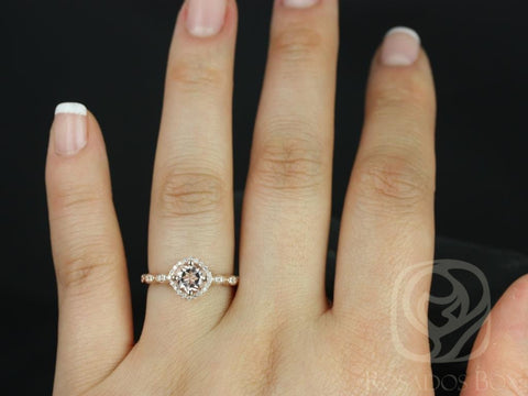 Kayta 6mm 14kt Rose Gold Morganite Diamond WITHOUT Milgrain Art Deco Engagement Ring,Unique Halo Ring,Gift For Her - Rosados Box