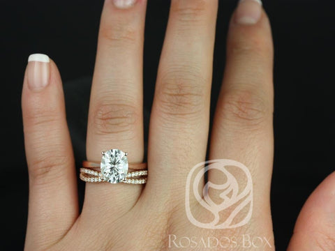 3ct Skinny Lois 10x8mm & Skinny Lima 14kt Moissanite Diamond Infinity Oval Solitaire Bridal Set - Rosados Box