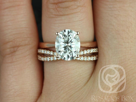 3ct Skinny Lois 10x8mm & Skinny Lima 14kt Moissanite Diamond Infinity Oval Solitaire Bridal Set - Rosados Box