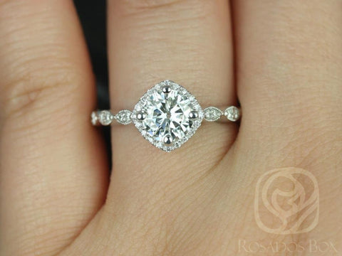 1.25ct Katya 7mm 14kt Gold Moissanite Diamond WITH Milgrain Kite Set Halo Ring - Rosados Box