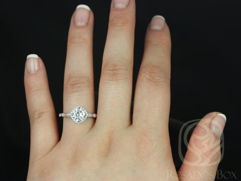 1.25ct Katya 7mm 14kt Gold Moissanite Diamond WITH Milgrain Kite Set Halo Ring - Rosados Box