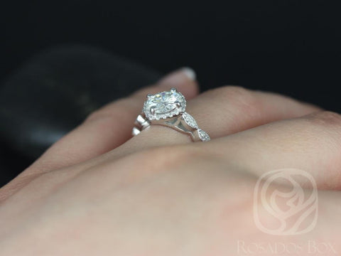 1.25ct Katya 7mm 14kt Gold Moissanite Diamond WITH Milgrain Kite Set Halo Ring - Rosados Box