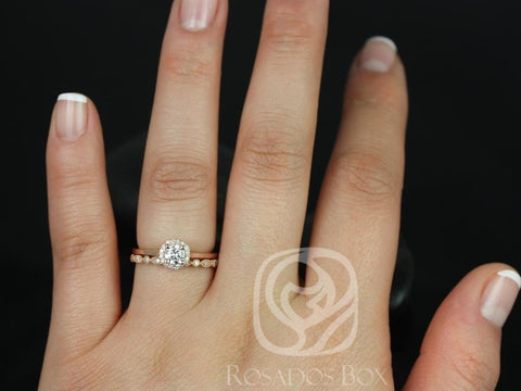 1/3cts Amerie 4.5mm & Gwen 14kt Diamond Dainty Round Halo Bridal Set - Rosados Box