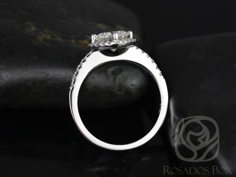 1.25ct Kitana 7mm 14kt Gold Moissanite Diamond Kite Set Dainty Pave Cushion Halo Ring - Rosados Box