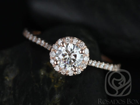 0.50ct Kubian 5mm 14kt Gold Moissanite Diamond Minimalist Round Halo Engagement Ring - Rosados Box