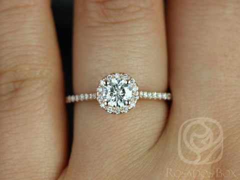 0.50ct Kubian 5mm 14kt Gold Moissanite Diamond Minimalist Round Halo Engagement Ring - Rosados Box