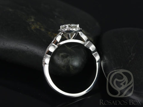 0.75ct Samantha 6mm 14kt Gold Moissanite Diamond Art Deco Round Halo Ring - Rosados Box