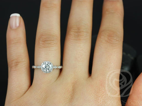 0.75ct Samantha 6mm 14kt Gold Moissanite Diamond Art Deco Round Halo Ring - Rosados Box