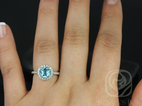Ready to Ship Jolie 7mm 18kt White Gold Sky Blue Topaz Diamond Round Halo Ring - Rosados Box