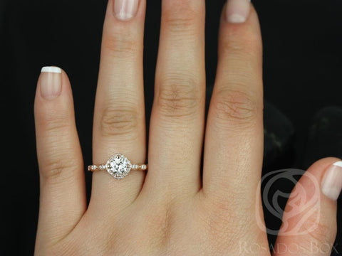 0.75cts Katya 6mm 14kt Gold Moissanite Diamond WITHOUT Milgrain Halo Engagement Ring - Rosados Box