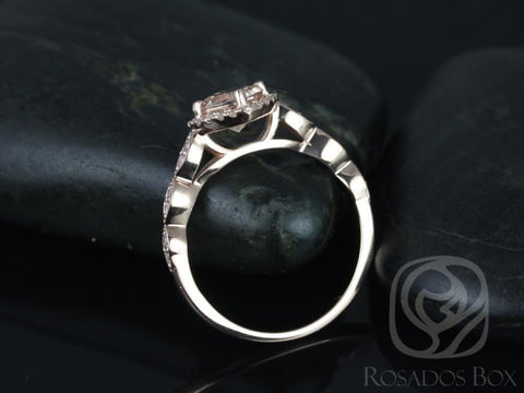 Kayta 6mm 14kt Rose Gold Morganite Diamond WITHOUT Milgrain Art Deco Engagement Ring,Unique Halo Ring,Gift For Her - Rosados Box