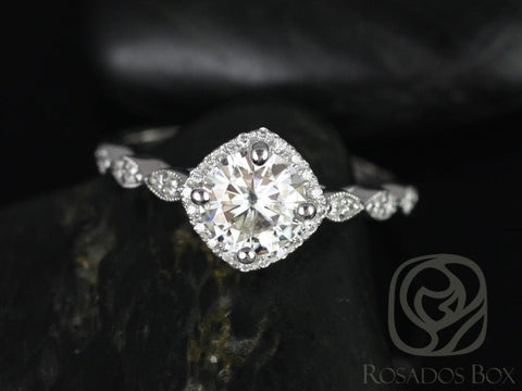 1.25ct Katya 7mm 14kt Gold Moissanite Diamond WITH Milgrain Kite Set Halo Ring - Rosados Box