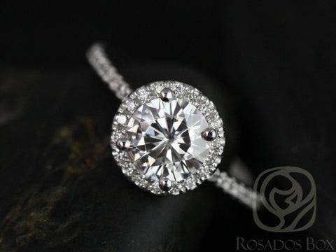 1ct Kimberly 6.5mm 14kt Moissanite Diamond Round Halo Ring - Rosados Box