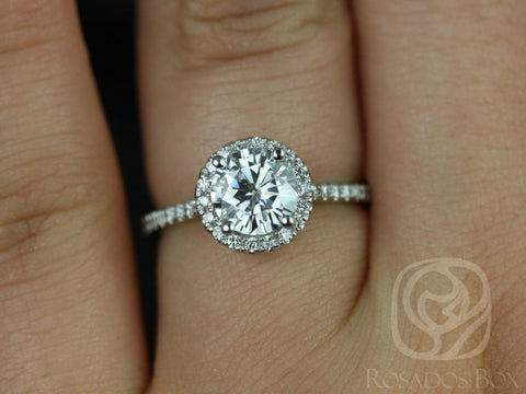 1ct Kimberly 6.5mm 14kt Moissanite Diamond Round Halo Ring - Rosados Box