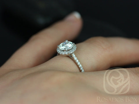 1ct Kimberly 6.5mm 14kt Moissanite Diamond Round Halo Ring - Rosados Box