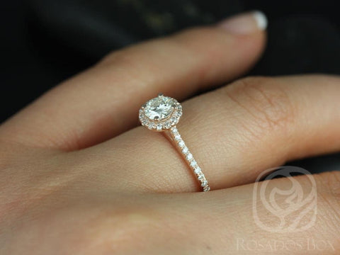 0.50ct Kubian 5mm 14kt Gold Moissanite Diamond Minimalist Round Halo Engagement Ring - Rosados Box