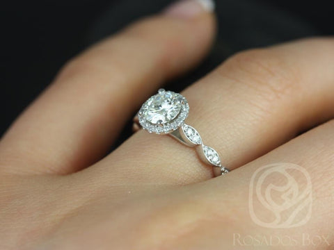 0.75ct Samantha 6mm 14kt Gold Moissanite Diamond Art Deco Round Halo Ring - Rosados Box