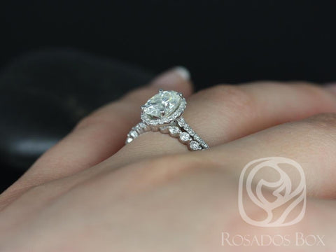 1.50cts Rebecca 8x6mm & Petite Naomi 14kt Gold Moissanite Diamond Oval Halo Bridal Set - Rosados Box