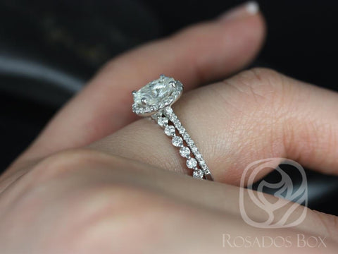1.50cts Rebecca 8x6mm & Petite Naomi 14kt Gold Moissanite Diamond Oval Halo Bridal Set - Rosados Box