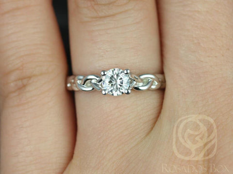 Prudence 5mm 14kt White Gold Round Moissanite Braided Engagement Ring