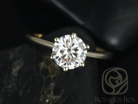 1.50ct Skinny Webster 7.5mm 14kt Gold Moissanite Six Prong Round Solitaire Ring - Rosados Box