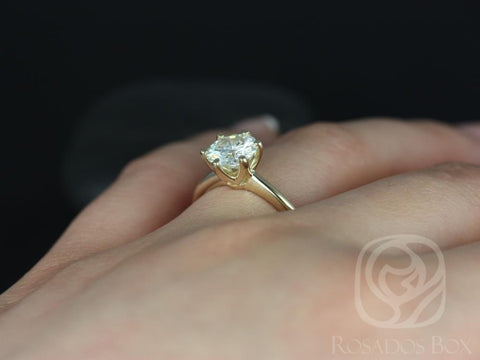 1.50ct Skinny Webster 7.5mm 14kt Gold Moissanite Six Prong Round Solitaire Ring - Rosados Box