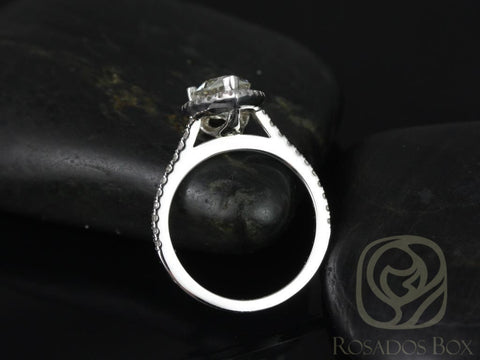 1.50cts Tabitha 9x6mm 14kt White Gold Moissanite Diamonds Dainty Micro Pave Pear Halo Engagement Ring - Rosados Box