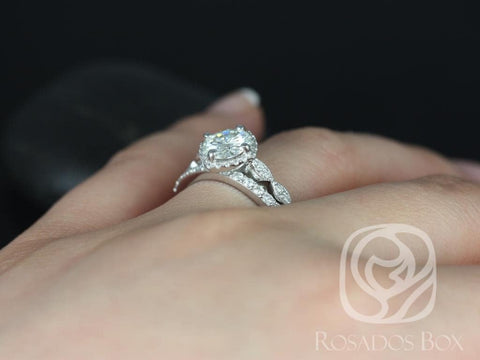 1.25ct Katya 7mm & Taylor 14kt Gold Moissanite Diamond WITH Milgrain Kite Set Cushion Halo Bridal Set - Rosados Box