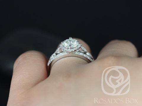 1.25ct Katya 7mm & Taylor 14kt Gold Moissanite Diamond WITH Milgrain Kite Set Cushion Halo Bridal Set - Rosados Box