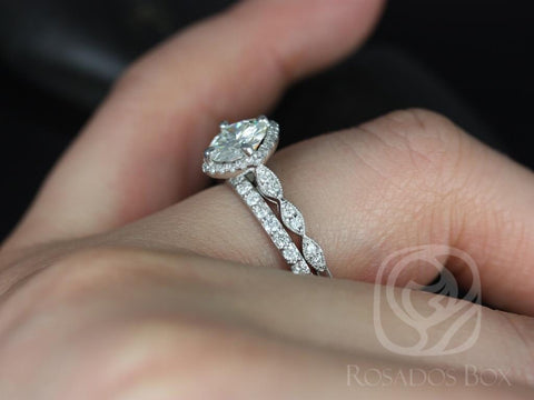 1.25ct Katya 7mm & Taylor 14kt Gold Moissanite Diamond WITH Milgrain Kite Set Cushion Halo Bridal Set - Rosados Box