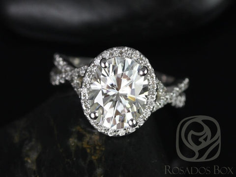 Rosados Box Thelma 10x8mm 14kt Rose Gold Oval Moissanite Diamond Twisted Halo Engagement Ring
