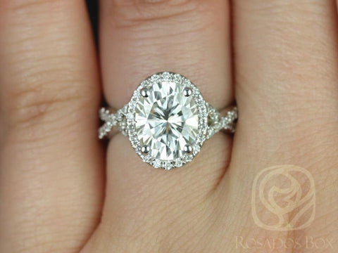 Rosados Box Thelma 10x8mm 14kt Rose Gold Oval Moissanite Diamond Twisted Halo Engagement Ring