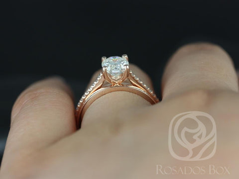 1.50cts Blake 8x6mm & PLAIN Blake 14kt Moissanite Diamond Oval Solitaire Bridal Set - Rosados Box