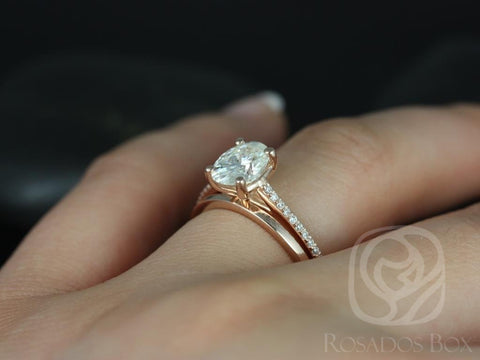 1.50cts Blake 8x6mm & PLAIN Blake 14kt Moissanite Diamond Oval Solitaire Bridal Set - Rosados Box