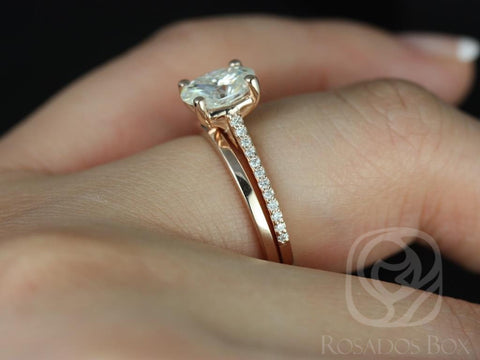 1.50cts Blake 8x6mm & PLAIN Blake 14kt Moissanite Diamond Oval Solitaire Bridal Set - Rosados Box