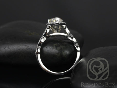 1.50ct Sydney 9x6mm 14kt White Gold Moissanite Diamond WITHOUT Milgrain Pear Halo Engagement Ring, Rosados Box - Rosados Box