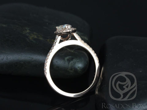 0.75cts Tabitha 7x5mm 14kt Gold Moissanite Diamonds Pear Halo Engagement Ring - Rosados Box