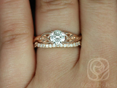 0.70ct Ready to Ship Cassidy 14kt Rose Gold Diamond Celtic Love Knot Triquetra Bridal Set - Rosados Box