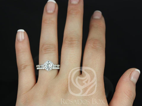 1.25ct Katya 7mm & Taylor 14kt Gold Moissanite Diamond WITH Milgrain Kite Set Cushion Halo Bridal Set - Rosados Box