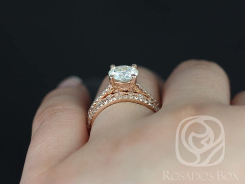 1.50ct Eloise 7.5mm & Petite Naomi 14kt Moissanite Diamonds Dainty Round TRIO Bridal Set